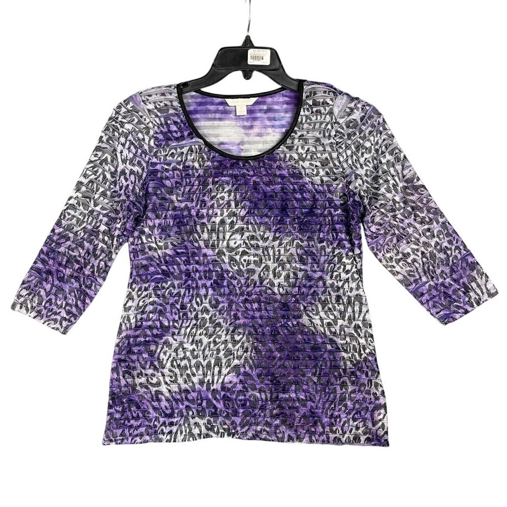 Laura Ashely‎ Shirt Women S Flutter Ruffle Stretch 3/4 Sleeve Business Casual